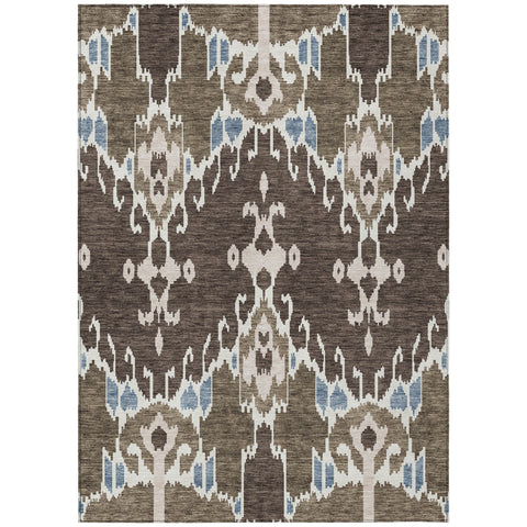 3' X 5' Brown And Taupe Ikat Washable Indoor Outdoor Area Rug
