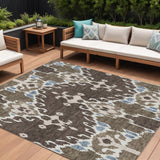 8' X 10' Brown And Taupe Ikat Washable Indoor Outdoor Area Rug