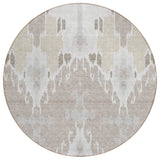 8' Ivory Beige And Taupe Round Ikat Washable Indoor Outdoor Area Rug