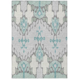 5' X 8' Mint Green Teal Blue And Ivory Ikat Washable Indoor Outdoor Area Rug