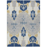5' X 8' Navy Blue Ivory And Gray Ikat Washable Indoor Outdoor Area Rug
