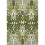 5' X 8' Olive Green And Artichoke Green Ikat Washable Indoor Outdoor Area Rug