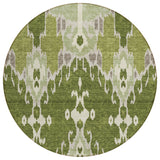 8' Olive Green And Artichoke Green Round Ikat Washable Indoor Outdoor Area Rug