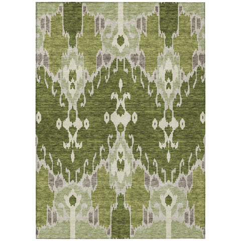 8' X 10' Olive Green And Artichoke Green Ikat Washable Indoor Outdoor Area Rug