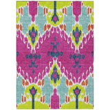 5' X 8' Pink Lime Green And Orange Ikat Washable Indoor Outdoor Area Rug