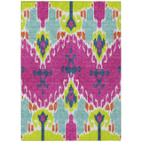 8' X 10' Pink Lime Green And Orange Ikat Washable Indoor Outdoor Area Rug