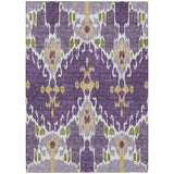 5' X 8' Purple Lavender And Gold Ikat Washable Indoor Outdoor Area Rug