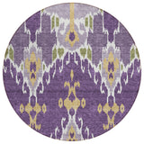 8' Purple Lavender And Gold Round Ikat Washable Indoor Outdoor Area Rug