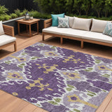 8' X 10' Purple Lavender And Gold Ikat Washable Indoor Outdoor Area Rug