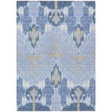 3' X 5' Sky Blue Denim Blue And Ivory Ikat Washable Indoor Outdoor Area Rug