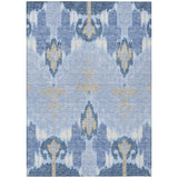 5' X 8' Sky Blue Denim Blue And Ivory Ikat Washable Indoor Outdoor Area Rug