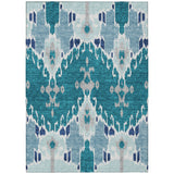 3' X 5' Teal Blue Navy Blue And Gray Ikat Washable Indoor Outdoor Area Rug