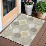 3' X 5' Beige Taupe And Ivory Ogee Washable Indoor Outdoor Area Rug