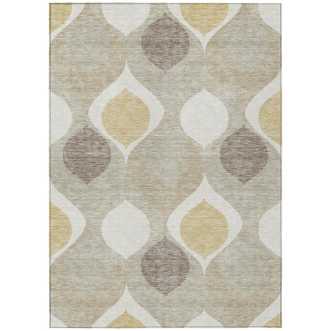 5' X 8' Beige Taupe And Ivory Ogee Washable Indoor Outdoor Area Rug