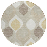 8' Beige Taupe And Ivory Round Ogee Washable Indoor Outdoor Area Rug