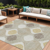8' X 10' Beige Taupe And Ivory Ogee Washable Indoor Outdoor Area Rug