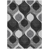 3' X 5' Black Silver And Charcoal Ogee Washable Indoor Outdoor Area Rug