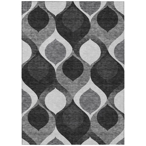 8' X 10' Black Silver And Charcoal Ogee Washable Indoor Outdoor Area Rug