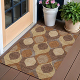 3' X 5' Copper Beige And Taupe Ogee Washable Indoor Outdoor Area Rug