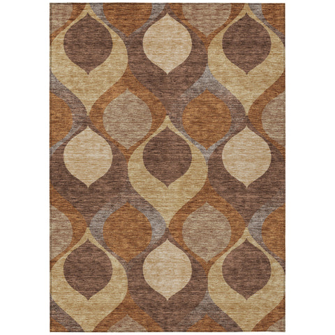 8' X 10' Copper Beige And Taupe Ogee Washable Indoor Outdoor Area Rug