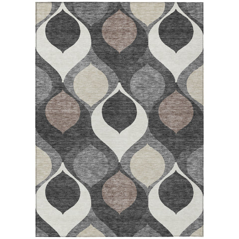 3' X 5' Gray Beige And Taupe Ogee Washable Indoor Outdoor Area Rug