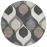 8' Gray Beige And Taupe Round Ogee Washable Indoor Outdoor Area Rug