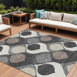8' X 10' Gray Beige And Taupe Ogee Washable Indoor Outdoor Area Rug