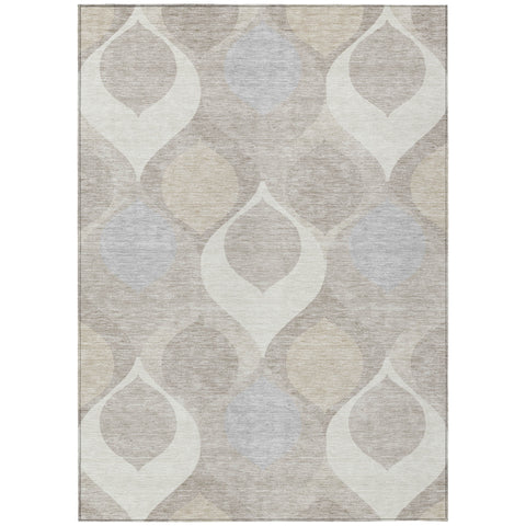 3' X 5' Ivory Beige And Tan Ogee Washable Indoor Outdoor Area Rug