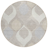 8' Ivory Beige And Tan Round Ogee Washable Indoor Outdoor Area Rug