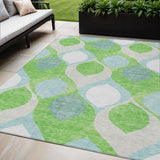5' X 8' Lime Green Sky Blue And Denim Blue Ogee Washable Indoor Outdoor Area Rug