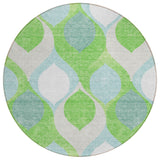8' Lime Green Sky Blue And Denim Blue Round Ogee Washable Indoor Outdoor Area Rug
