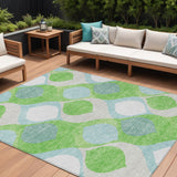 8' X 10' Lime Green Sky Blue And Denim Blue Ogee Washable Indoor Outdoor Area Rug