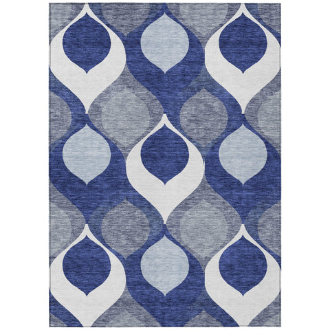 5' X 8' Navy Blue And Denim Blue Ogee Washable Indoor Outdoor Area Rug