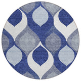 8' Navy Blue And Denim Blue Round Ogee Washable Indoor Outdoor Area Rug