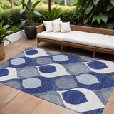 8' X 10' Navy Blue And Denim Blue Ogee Washable Indoor Outdoor Area Rug