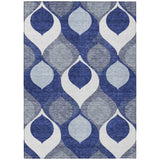 8' X 10' Navy Blue And Denim Blue Ogee Washable Indoor Outdoor Area Rug