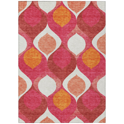 8' X 10' Pink Mauve And Orange Ogee Washable Indoor Outdoor Area Rug