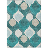 8' X 10' Teal Blue Sky Blue And Ivory Ogee Washable Indoor Outdoor Area Rug