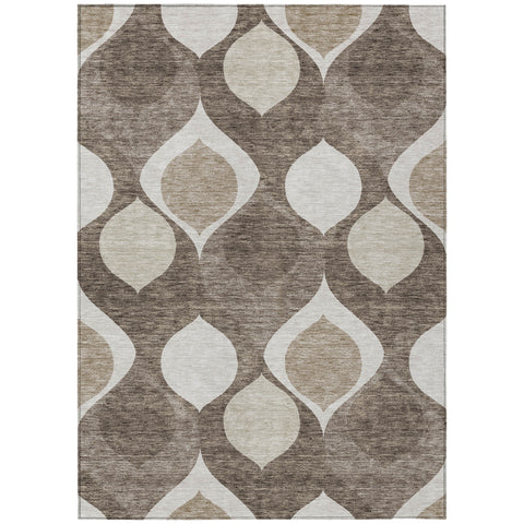 5' X 8' Taupe Beige And Brown Ogee Washable Indoor Outdoor Area Rug