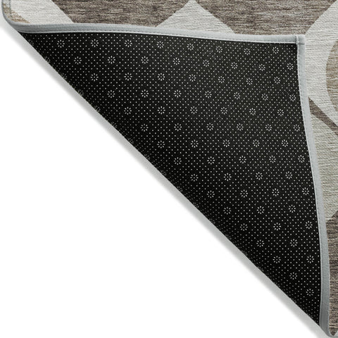 8' Taupe Beige And Brown Round Ogee Washable Indoor Outdoor Area Rug