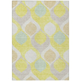 3' X 5' Yellow Mint Green And Beige Ogee Washable Indoor Outdoor Area Rug