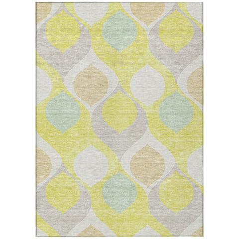 3' X 5' Yellow Mint Green And Beige Ogee Washable Indoor Outdoor Area Rug