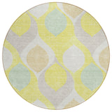 8' Yellow Mint Green And Beige Round Ogee Washable Indoor Outdoor Area Rug