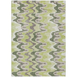 3' X 5' Artichoke Green And Ivory Abstract Washable Indoor Outdoor Area Rug