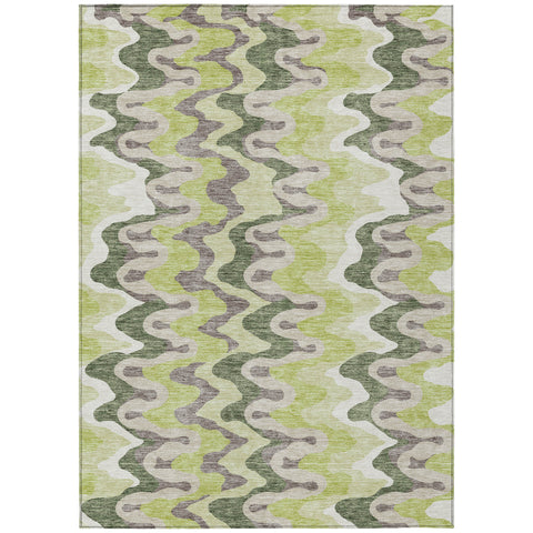 3' X 5' Artichoke Green And Ivory Abstract Washable Indoor Outdoor Area Rug