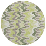 8' Artichoke Green And Ivory Round Abstract Washable Indoor Outdoor Area Rug
