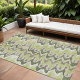 8' X 10' Artichoke Green And Ivory Abstract Washable Indoor Outdoor Area Rug
