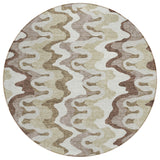 8' Beige Brown And Taupe Round Abstract Washable Indoor Outdoor Area Rug
