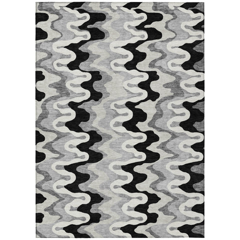 3' X 5' Black Gray And Silver Abstract Washable Indoor Outdoor Area Rug