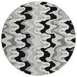 8' Black Gray And Silver Round Abstract Washable Indoor Outdoor Area Rug